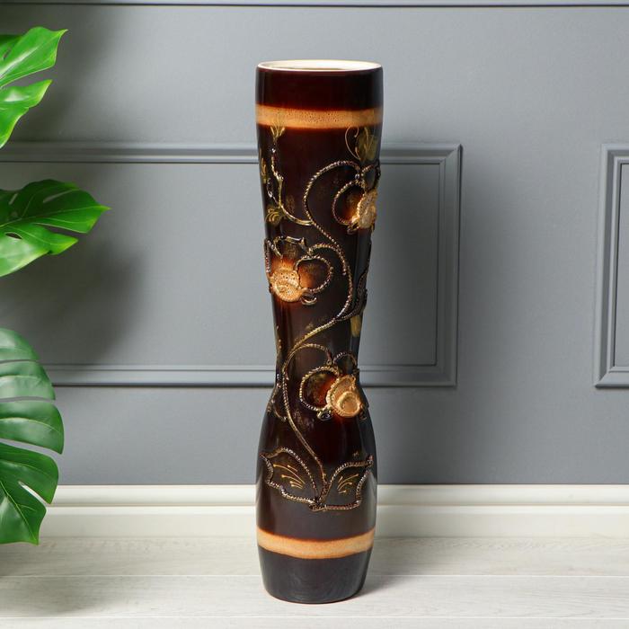 Ваза напольная "Афина" высокая, глазурь, камень, коричневая