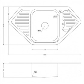 

Мойка кухонная EMAR 9550A, врезная, 950 х 500 х 180 мм, хром