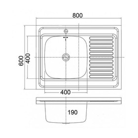 

Мойка кухонная EMAR T6080LQ, накладная, 800 х 600 х 180 мм, прямоугольная, левая, хром