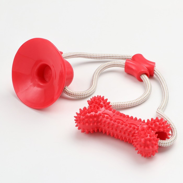Игрушка для собак "Кость на присоске", 40 см, красная