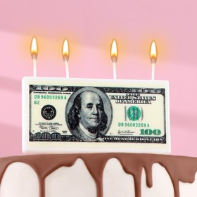 Свеча в торт на шпажке денежная "100 долларов", 9,8х11,5 см, 5 мин, 60 г