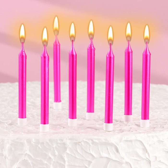 Набор свечей для торта Манхеттен, 9 см, 8 шт, 24 мин, розовый металлик 