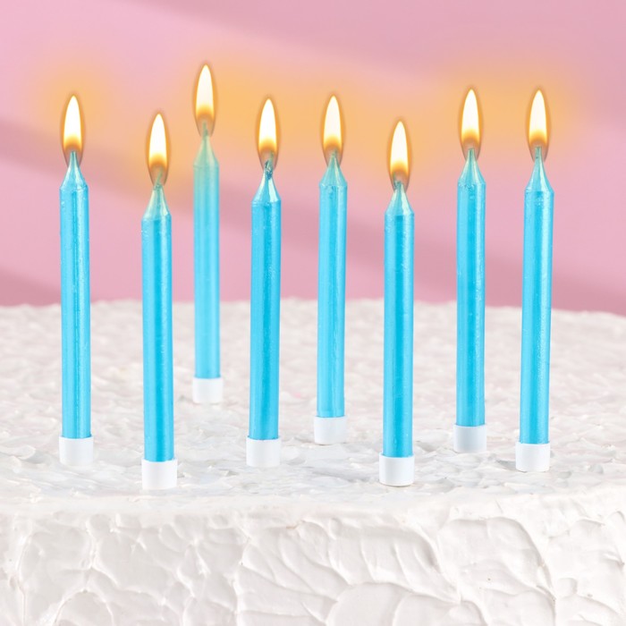Набор свечей для торта Манхеттен, 9 см, 8 шт, 24 мин, голубой металлик 