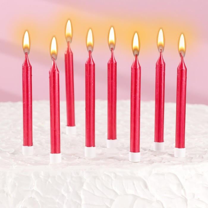 Набор свечей для торта Манхеттен, 9 см, 8 шт, 24 мин, рубиновый металлик 