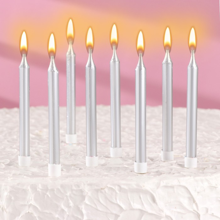 Набор свечей для торта Манхеттен, 9 см, 8 шт, 24 мин, серебряный металлик 