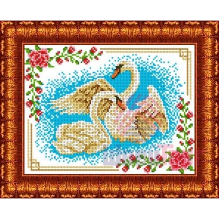 Ткань-схема для вышивки бисером «Лебеди» схема для вышивания бисером китайский сюжет 25x65 см