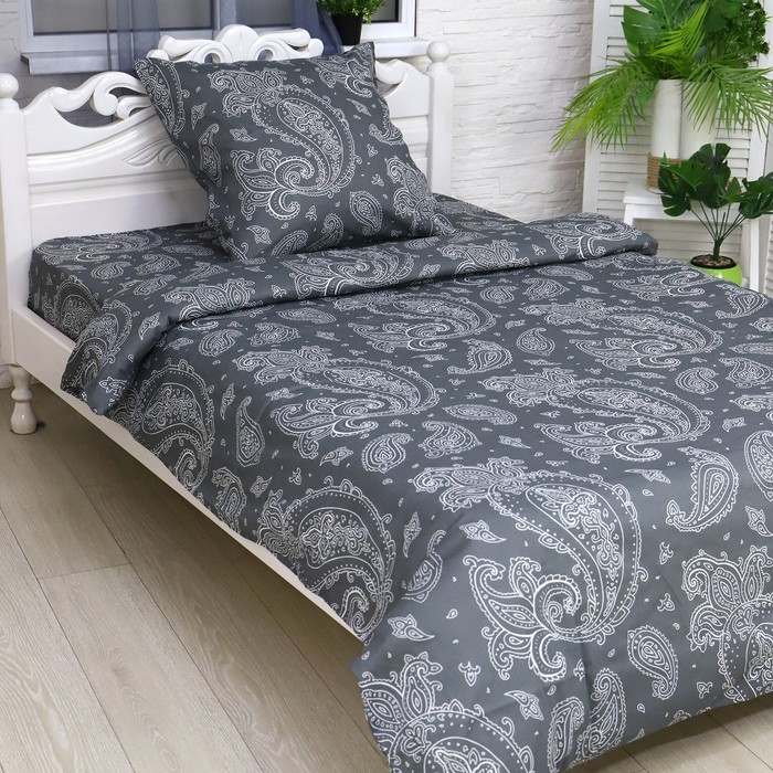 фото Постельное бельё 2 сп узоры востока, тёмно-серый, 175х210 см, 175х210 см, 70х70 см 2шт, бязь, 105г/м,100% хлопок атра