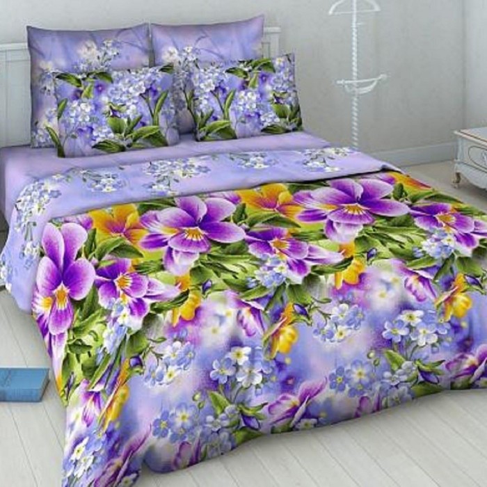 Постельное бельё 1,5 сп "Василиса 3D: Фиалки", 215х145см, 214х150см, 70х70см - 2 шт