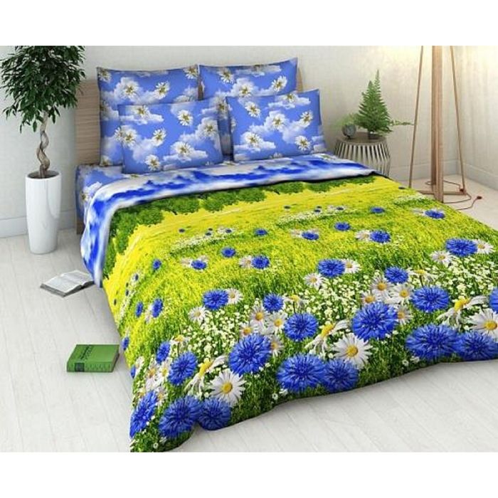Постельное бельё 2 сп "Василиса: Васильковое поле", 215х175см, 220х200см, 70х70см - 2 шт