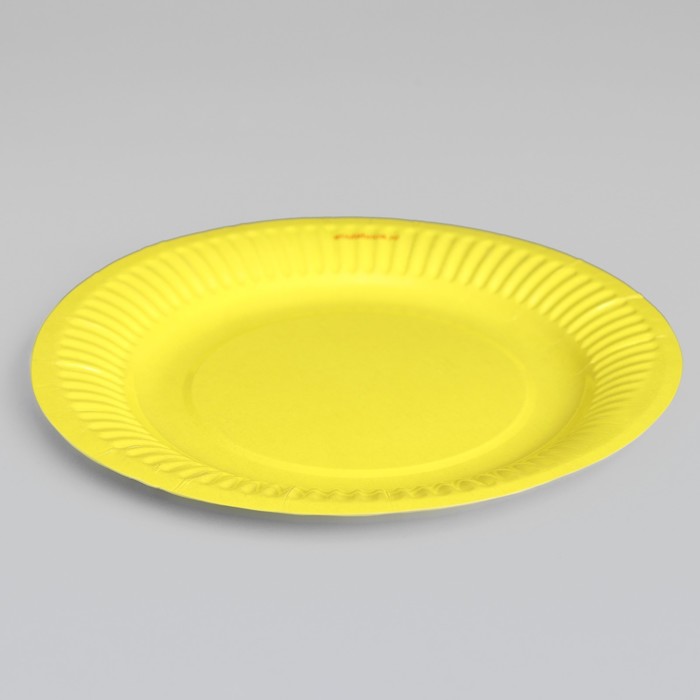 Тарелка одноразовая Желтая ламинированная, картон, 18 см