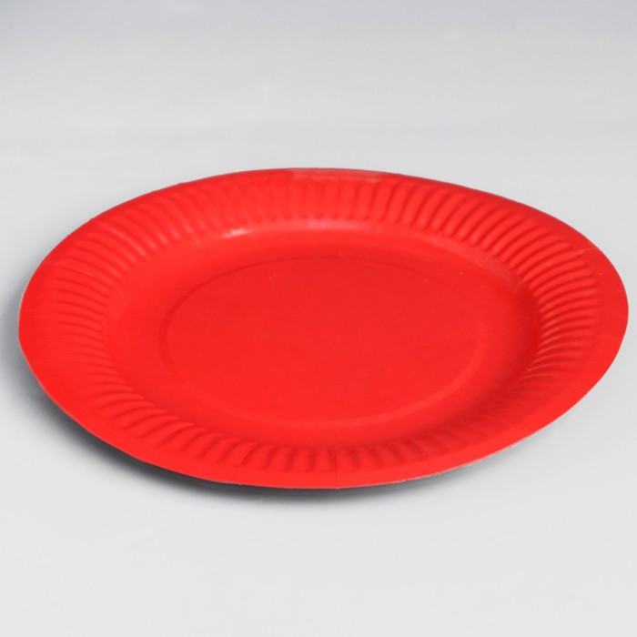 Тарелка одноразовая Красная ламинированная, картон, 18 см