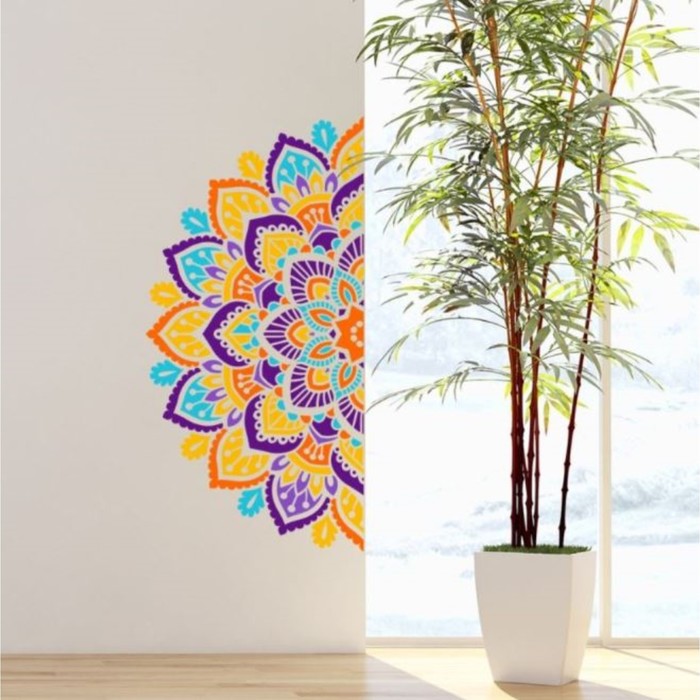 Наклейка пластик интерьерная цветная Мехенди цветок 30х60 см