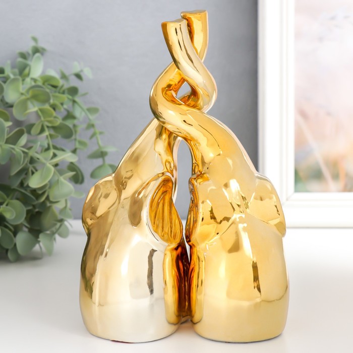 Сувенир керамика Два слона, хоботы сплетены золото набор 2 шт 20х12х7 см