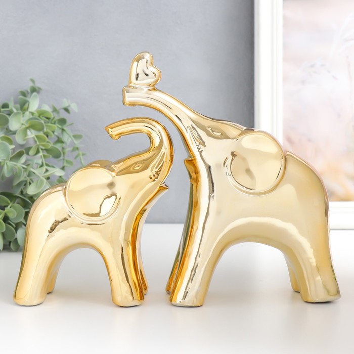 Сувенир керамика Два слона, сердце на хоботе золото набор 2 шт 20,5х25х6 см силиконовый чехол два слона на honor 9c