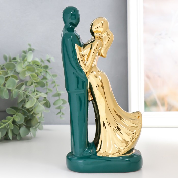 Сувенир керамика Влюблённые тёмно-зелёный с золотом 22х10х6,5 см сувенир керамика белоснежный слон с золотом 17 см