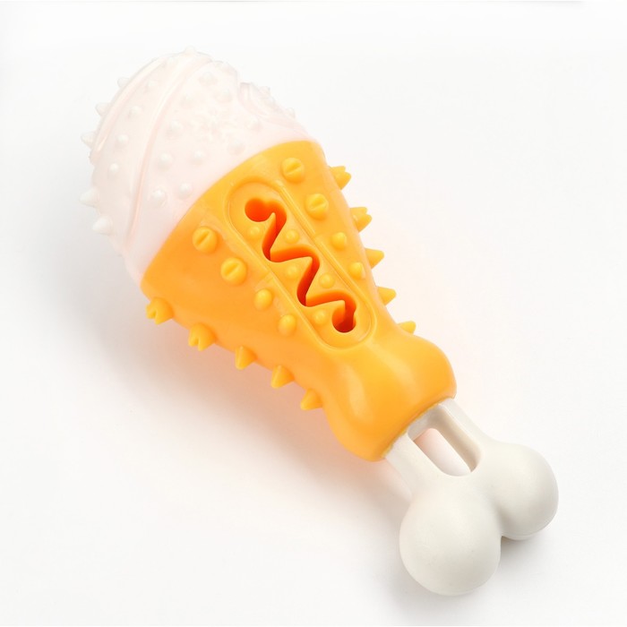 Игрушка под лакомства для собак "Голень" 17 см, TPR+нейлон, желтая/белая