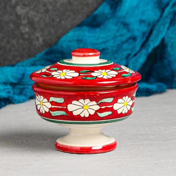 Сахарница Риштанская Керамика Узоры, 250 мл, красная чайная пара риштанская керамика цветы 250 мл красная