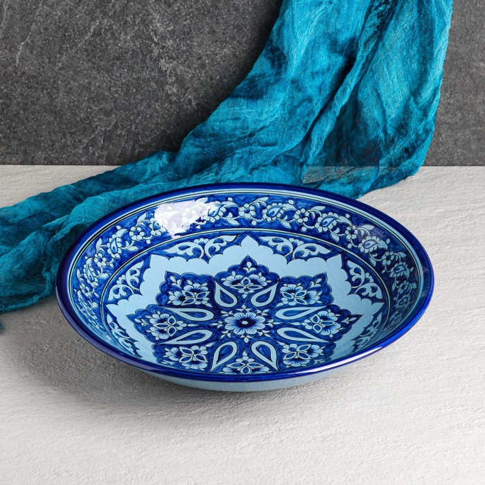 Ляган Риштанская Керамика Узоры, 33 см, синий ляган риштанская керамика цветы 33 см синий