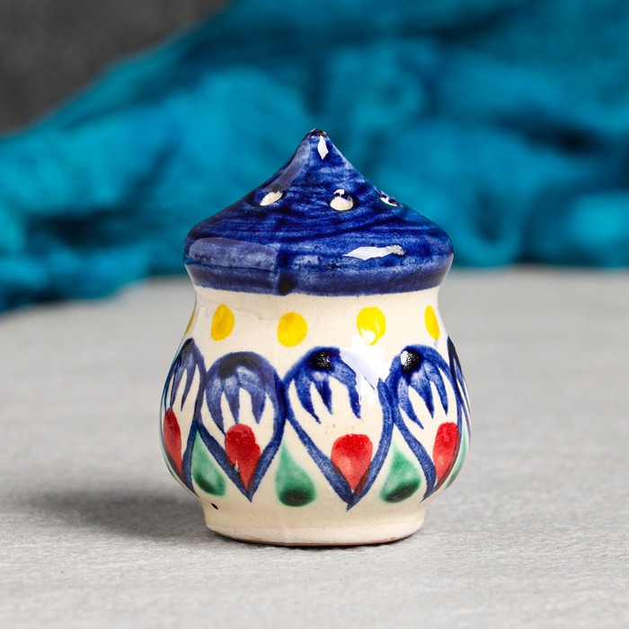 Солонка Риштанская керамика, синяя роспись солонка курочка семикаракорская керамика