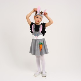 Карнавальный костюм Зайка серая с мордочкой,сарафан,повязка с ушками,плюш,р-р30,р110-116
