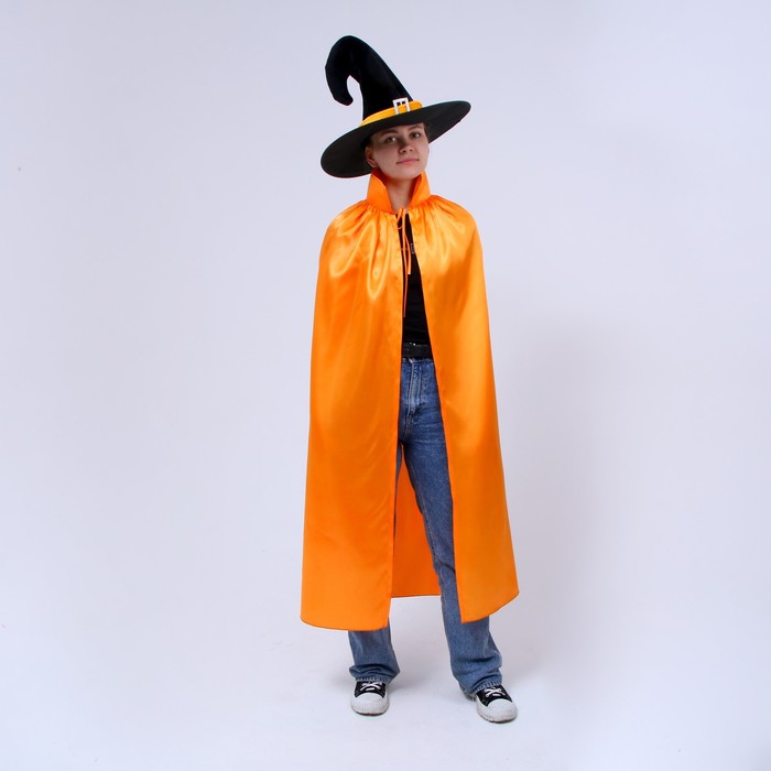 Карнавальный костюм"Маг"шляпа,плащ с воротником оранжевый дл 120см