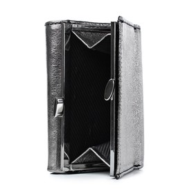

Кошелек на кнопке, отдел для карт(6)/монет/купюр, цвет платина/черный 9х11,5х2см