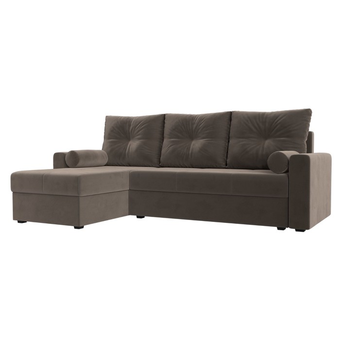 Угловой диван «Верона Лайт», еврокнижка, левый угол, велюр, цвет коричневый