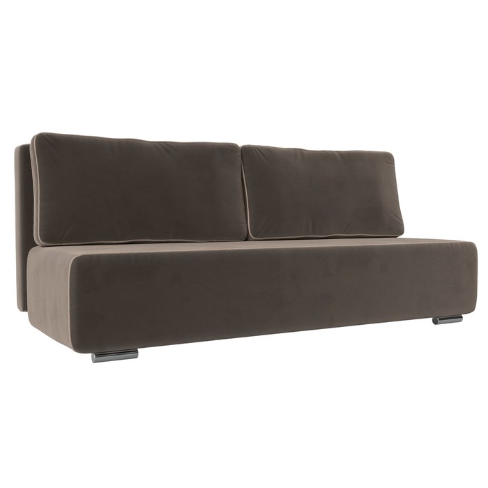 Прямой диван «Уно», еврокнижка, велюр, цвет коричневый / кант бежевый