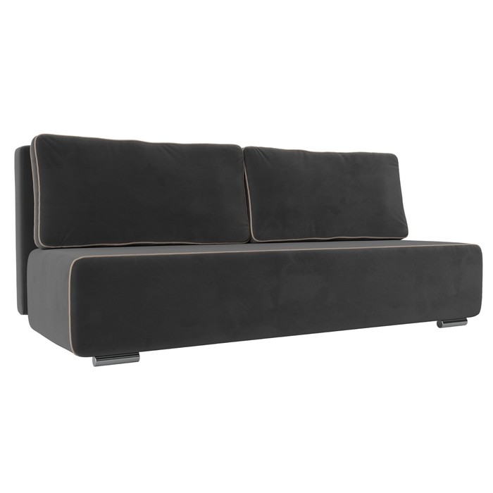 Прямой диван «Уно», еврокнижка, велюр, цвет серый / кант бежевый