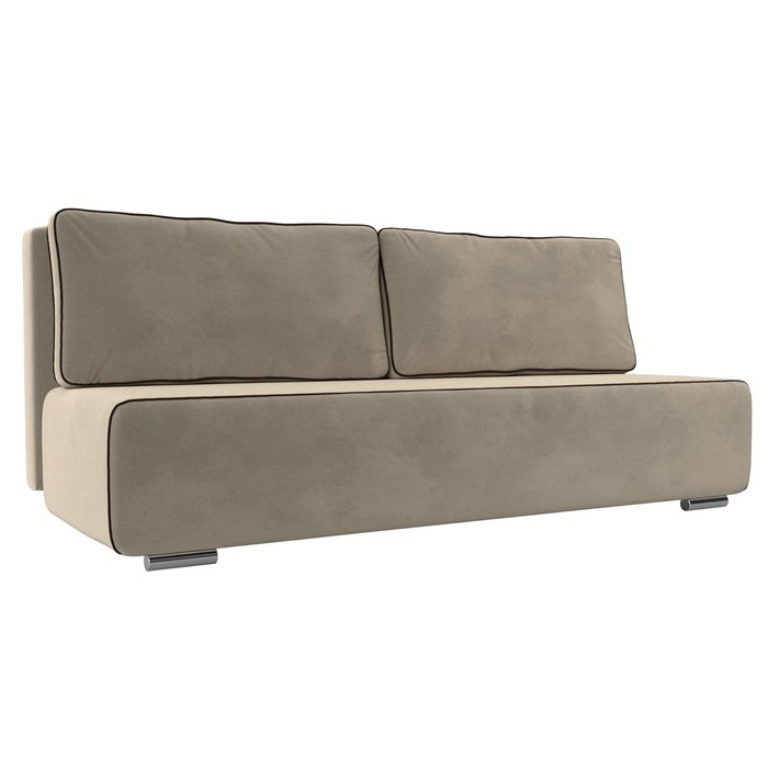 Прямой диван «Уно», еврокнижка, микровельвет, цвет бежевый / кант коричневый