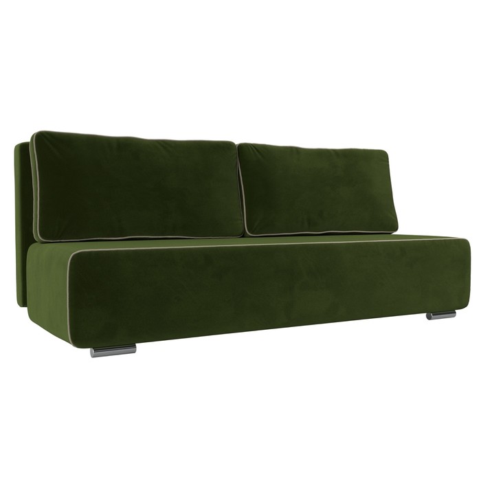 Прямой диван «Уно», еврокнижка, микровельвет, цвет зелёный / кант бежевый