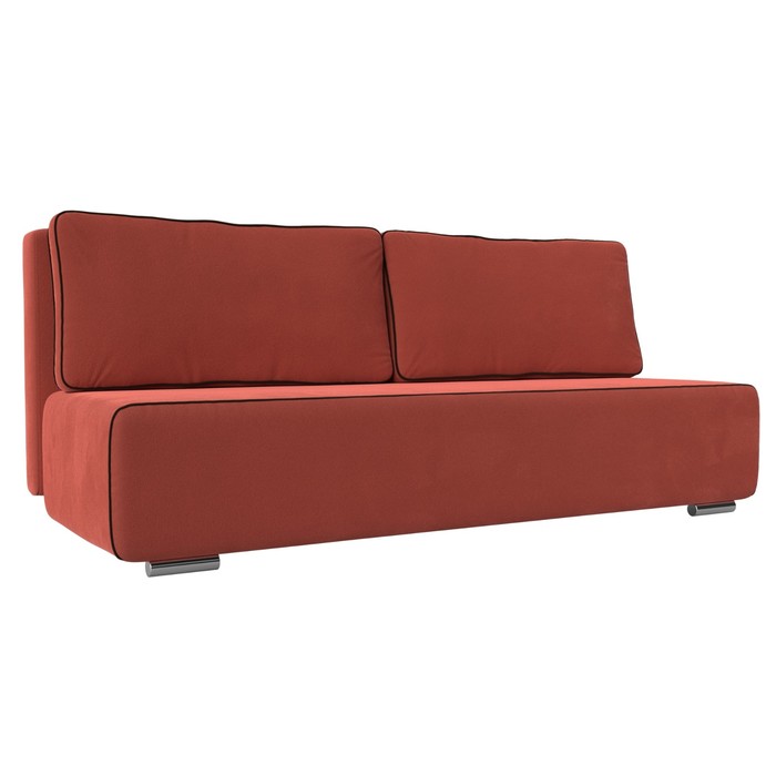 Прямой диван «Уно», еврокнижка, микровельвет, цвет коралловый / кант коричневый