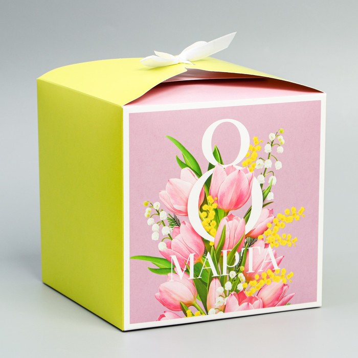 складная коробка подарочная с 8 марта 20 х 18 х 5 см Коробка подарочная складная, упаковка, «8 марта», 18 х 18 х 18 см