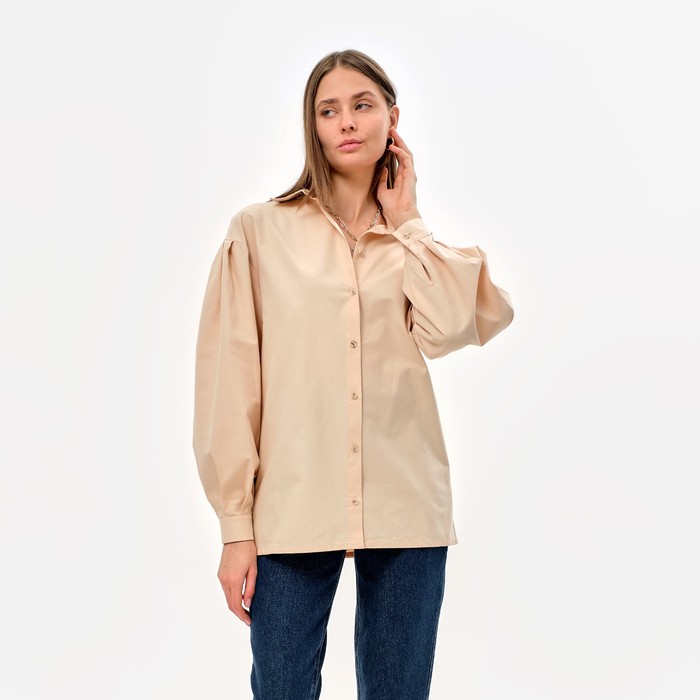 Рубашка женская с объёмными рукавами MINAKU: Casual Collection цвет бежевый, размер 48