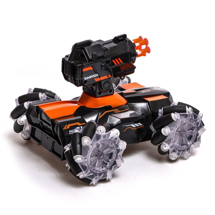 Танк радиоуправляемый Stunt, 4WD полный привод, стреляет ракетами, черно-оранжевый