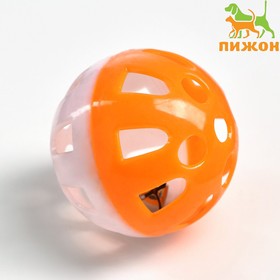 Шарик для кошек с бубенчиком 'Луна', 3,8 см, оранжевый/белый Ош