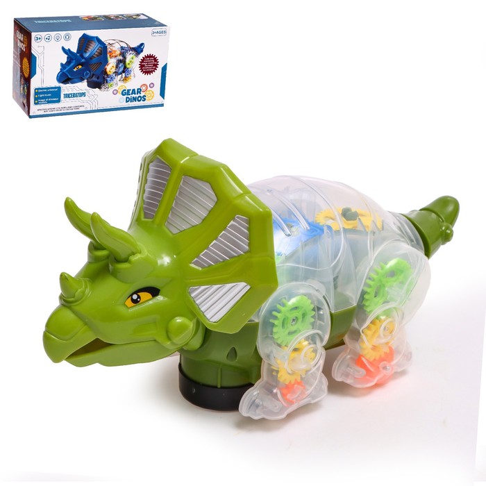 Динозавр «Шестерёнки», свет и звук, работает от батареек, цвет зелёный динозавр dino реагирует на звук дым свет и звук работает от батареек цвет синий