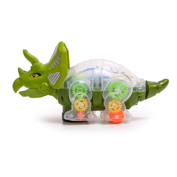 Динозавр "Шестерёнки", свет и звук, работает от батареек, цвет зеленый