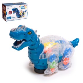 Динозавр "Шестерёнки", свет и звук, работает от батареек, цвет синий