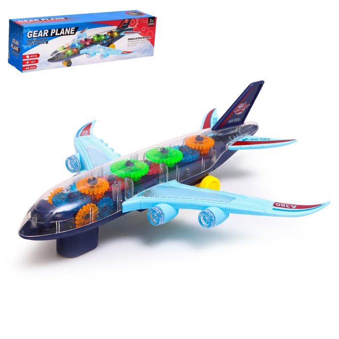 Самолет «Шестерёнки», свет и звук, работает от батареек грузовик стройка подвижные детали свет и звук работает от батареек цвет синий