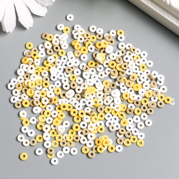 цена Бусины для творчества PVC Колечки бело-жёлтые набор ≈ 330 шт 0,1х0,4х0,4 см