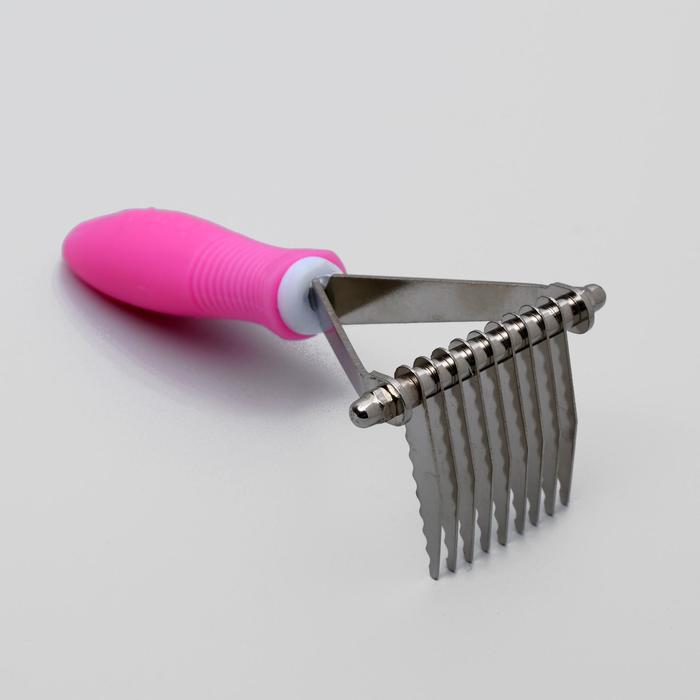 Колтунорез-грабли 9 лезвий, нескользящая резиновая ручка, микс цветов