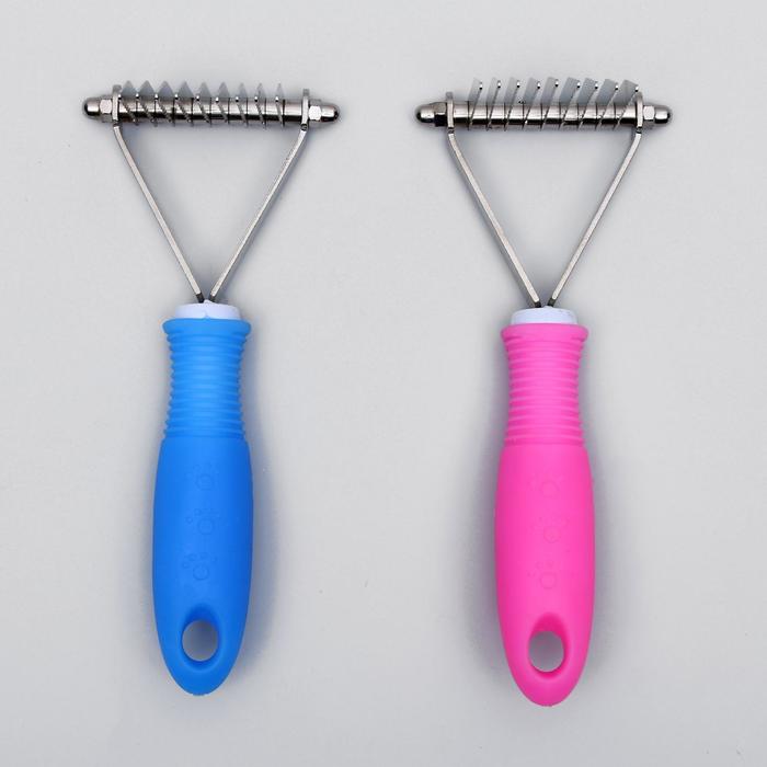 Колтунорез-грабли 9 лезвий, нескользящая резиновая ручка, микс цветов