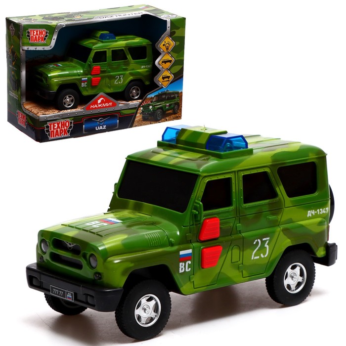 Машина пластик «УАЗ Хантер военный», 15 см, 2 кнопки, инерция, камуфляж, световые и звуковые эффекты