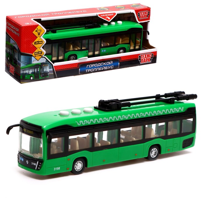 Троллейбус «Городской», 19 см, 3 кнопки, инерция, цвет зелёный, световые и звуковые эффекты модель троллейбус метрополитен 19 см свет и звук 3 кноп цвет синий