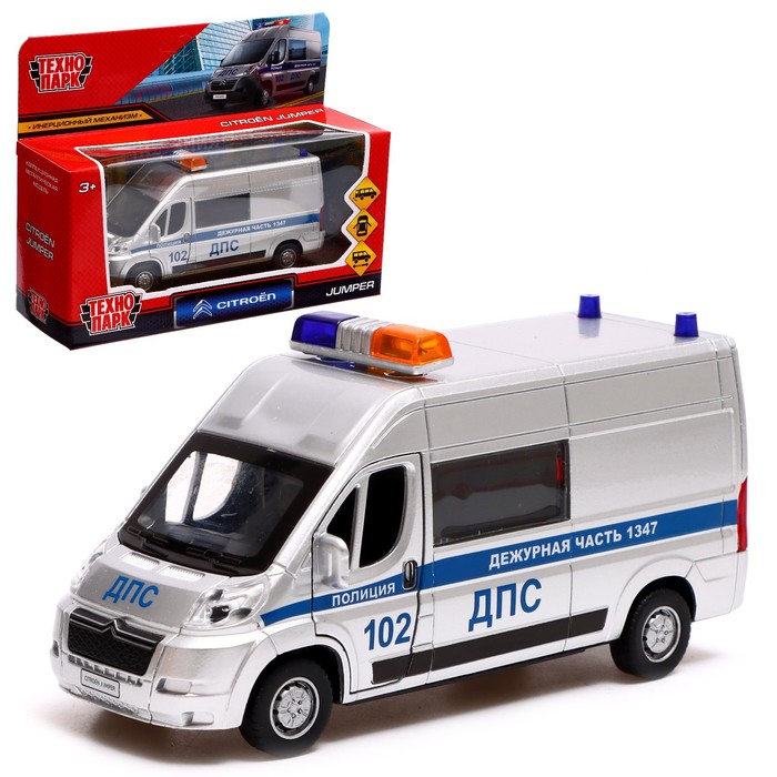цена Машина металлическая «Citroen Jumper полиция», 14 см, двери, багажник, инерция, цвет серебро