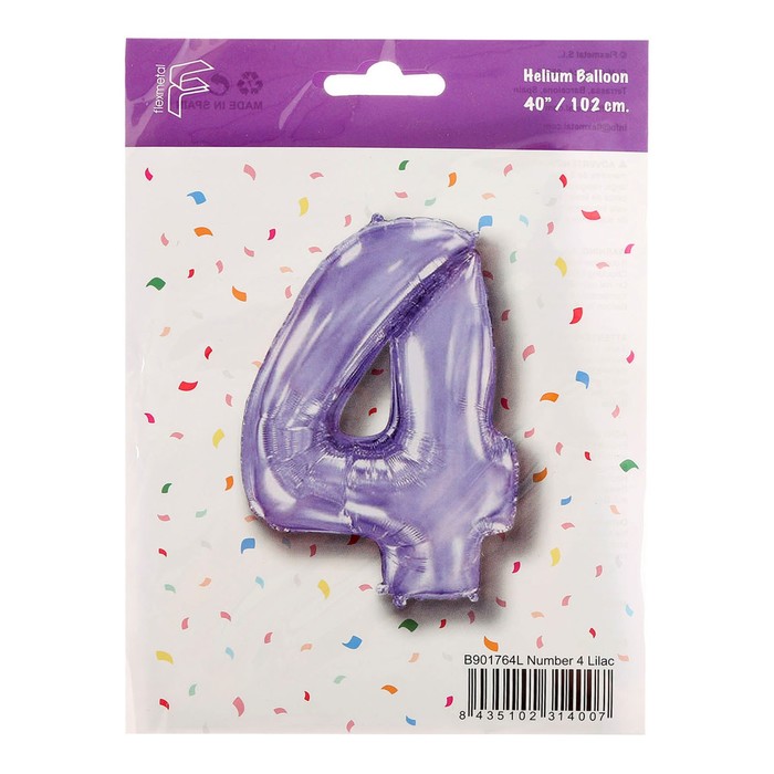 

Шар фольгированный 40 «Цифра 4», сиреневый, Lilac