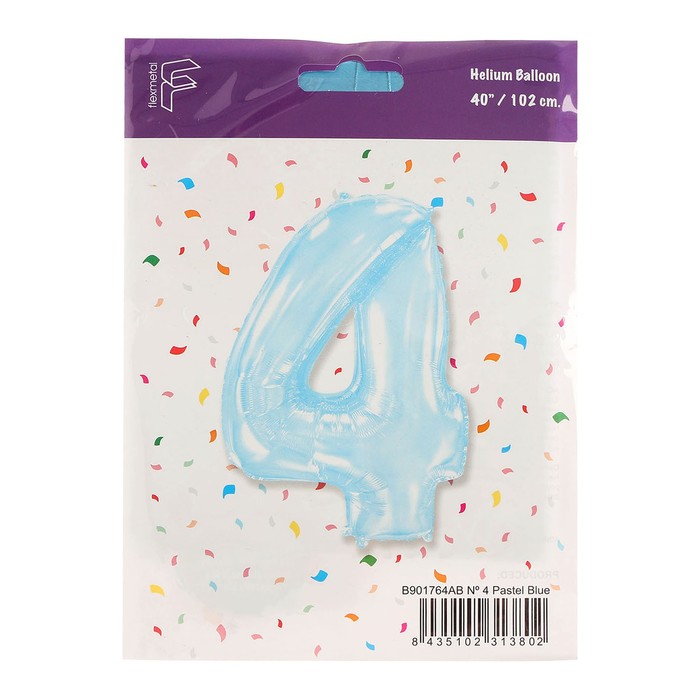 

Шар фольгированный 40 «Цифра 4», голубой, Pastel Blue