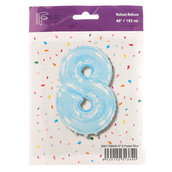 

Шар фольгированный 40 «Цифра 8», голубой, Pastel Blue