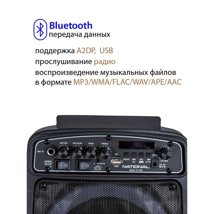 фото Акустическая система national nsm-v150, 80вт, mp3/wma/flac/wav/ape/aac, цвет чёрный